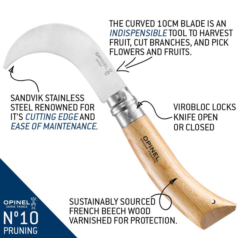 Opinel No. 10 Pruning Folding Knife - Stainless Steel for Pruning, Grafting, Orchards, Vineyards, and Gardening - Image 2